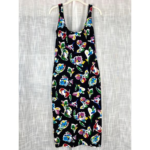 Bruce Glen Womens Midi Bodycon Dress S Colorful Floral Sleeveless Stretch Retro - Picture 1 of 11